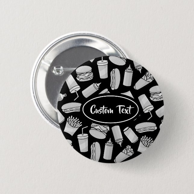 White Fast Food Icons Pattern 2 Inch Round Button (Front & Back)