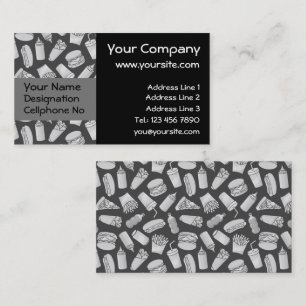 White Fast Food Icons Pattern Business Card