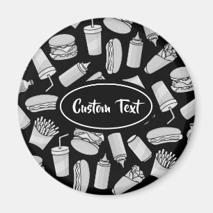 White Fast Food Icons Pattern Magnet