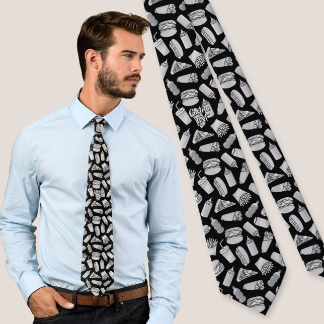 White Fast Food Icons Pattern Tie (Creator Uploaded)