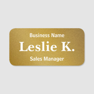 White & Faux Brushed Gold Name Title Business Name Tag