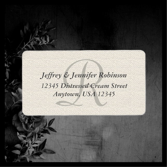 White Faux Burlap Grey Monogram Return Address Label (Creator Uploaded)