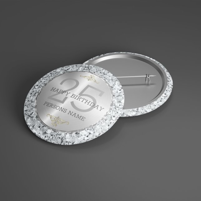 White faux diamonds 25th birthday 4 inch round button (Creator Uploaded)