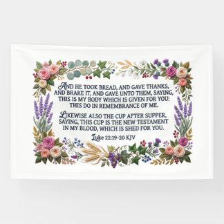 White Faux Embroidery Communion Luke 22:19-20 KJV Banner