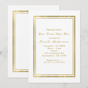 White & Faux Foil Gold Chic Elegant Invitations