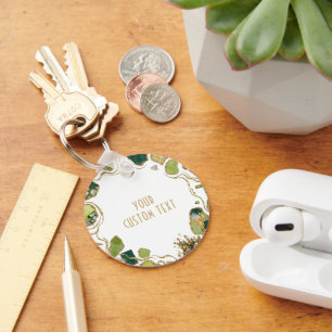 White Faux Glliter Elegant Round Keychain