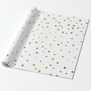 White & Faux Gold Cute Festive Confetti Wrapping Paper