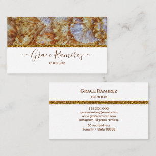 White   Faux Gold Glitter Marble Agate Monogram B Business Card
