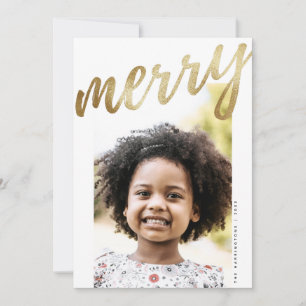 White Faux Gold Script Joyeux Carte photo de vacan