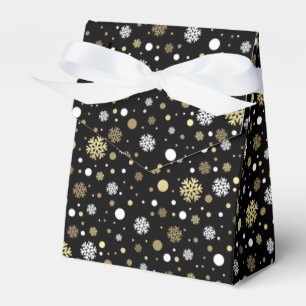 White Faux Gold Snowflakes Polkadots On Black Favor Box