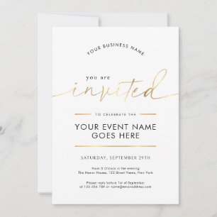 White & Faux Gold You Are Invited Company Event Invitation