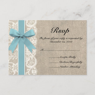 White Faux Lace and Burlap RSVP - Glacier Card