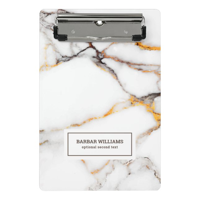 White faux marble beige and grey accents mini clipboard (Front)