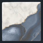 White Faux Marble Gilded Navy Blue Agate Stone Coaster<br><div class="desc">This elegant coaster features a digital image of white marble and navy blue agate trimmed with faux gold glitter.</div>