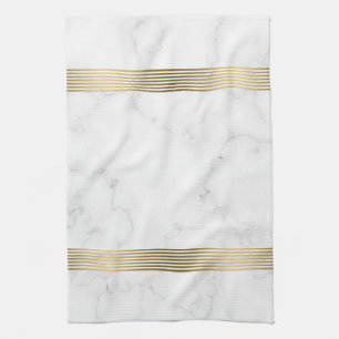 White faux marble gold stripes kitchen towel