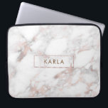 White faux marble texture monogram laptop sleeve<br><div class="desc">Elegant modern white and rose-gold faux marble with framed monogram.</div>