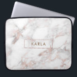 White faux marble texture monogram laptop sleeve<br><div class="desc">Elegant modern white and rose-gold faux marble with framed monogram.</div>