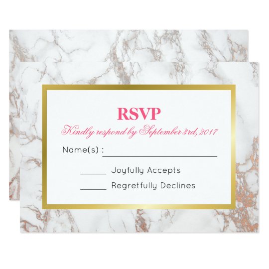 White Faux Marble Texture with a Gold Frame RSVP Card