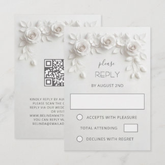 White Faux Paper Cut Roses Wedding RSVP Card