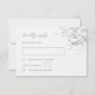 White Faux Paper Cut Roses Wedding RSVP Card