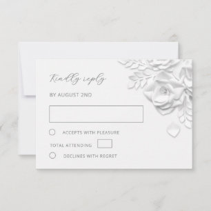 White Faux Paper Cut Roses Wedding RSVP Card