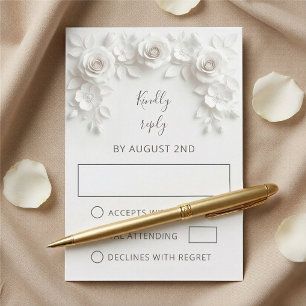 White Faux Paper Cut Roses Wedding RSVP Card