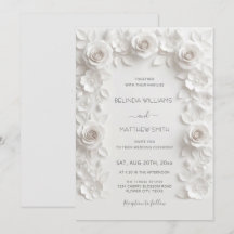 White Faux Relief Roses Frame Wedding Minimalist