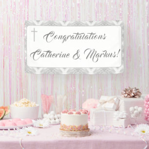 White Faux Satin Banner