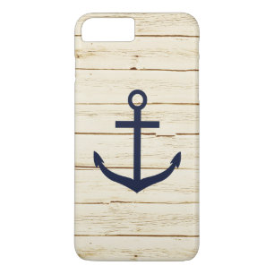 White Faux Wood Blue Anchor Case-Mate iPhone Case