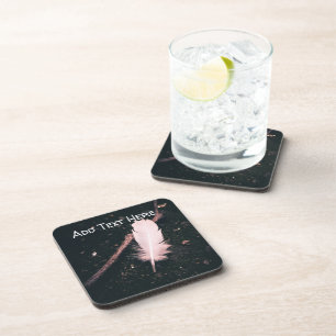 White Feather and Twig on Walking Path Coaster