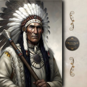 White Feather Chief & Tomahawk Decoupage Tissue Paper