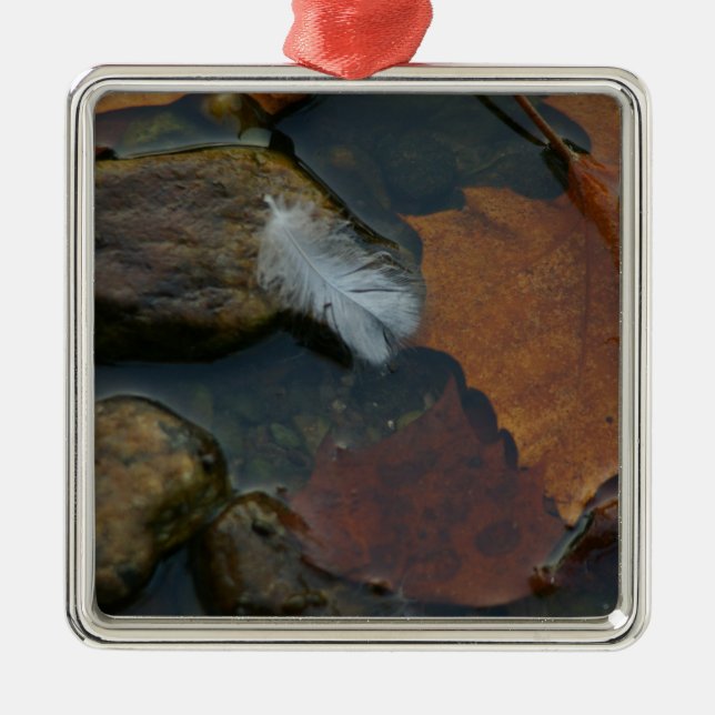 White Feather Metal Ornament (Front)