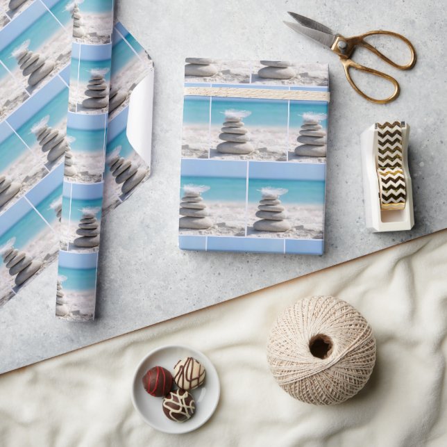 White Feather on a Beach Cairn Wrapping Paper (Crafts)