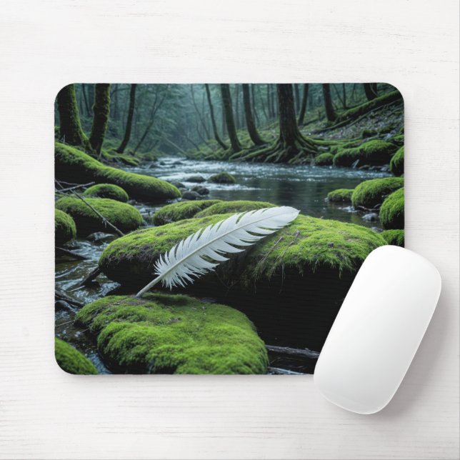 White Feather On a Rock Mouse Pad (With Mouse)