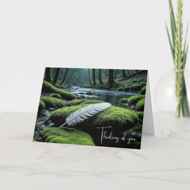 White Feather On a Rock Thinking of You Card (Front)