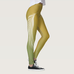 White Feather On Earth Tones Gradient Leggings