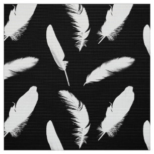 White feather print on black fabric