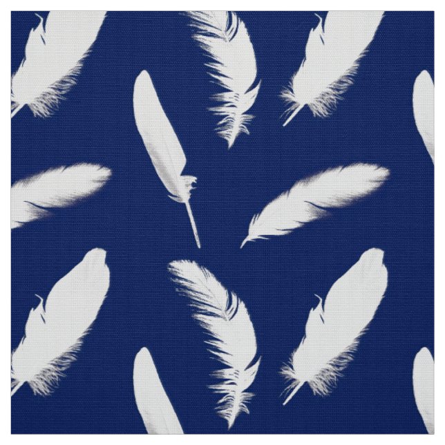White feather print on dark blue fabric (Swatch)