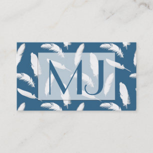 White feather print on denim blue business card