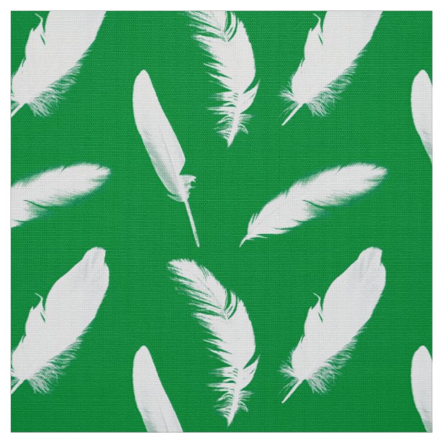 White feather print on jade green fabric (Swatch)