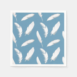 White feather print on light denim blue napkin