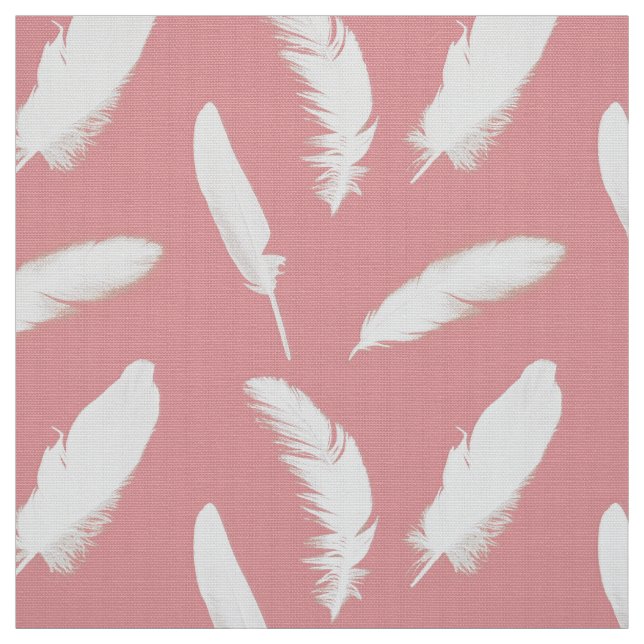 White feather print on shell pink fabric (Swatch)