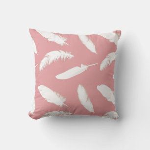 White feather print on shell pink throw pillow