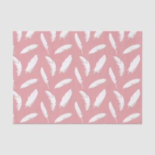 White feather print on shell pink tissue paper