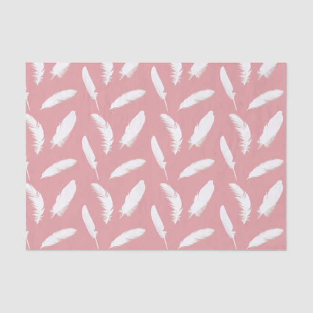 White feather print on shell pink tissue paper (Front)
