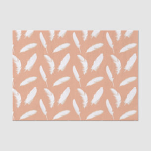 White feather print on soft peach tissue paper