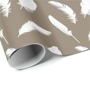 White feather print on taupe wrapping paper