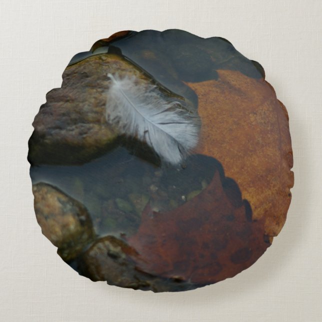 White Feather Round Pillow (Front)