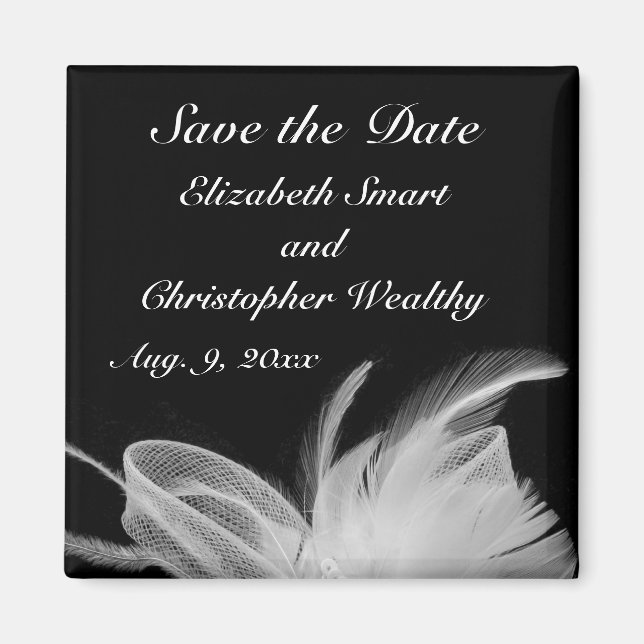 White Feather Save The Date Magnet (Front)