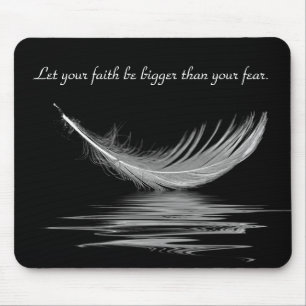 White Feather with Water Reflection and Quote Mous Mouse Pad